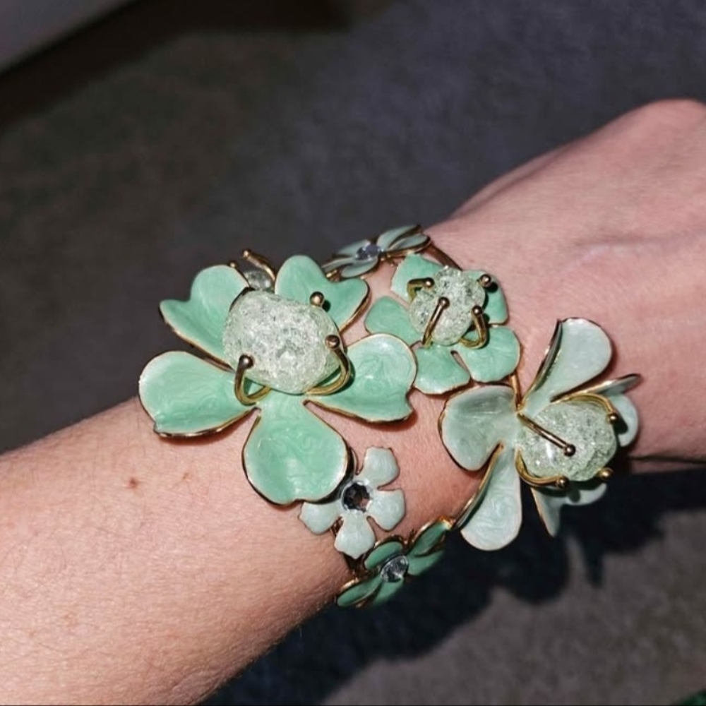 Green Floral Statement Bracelet - Women Jewelry